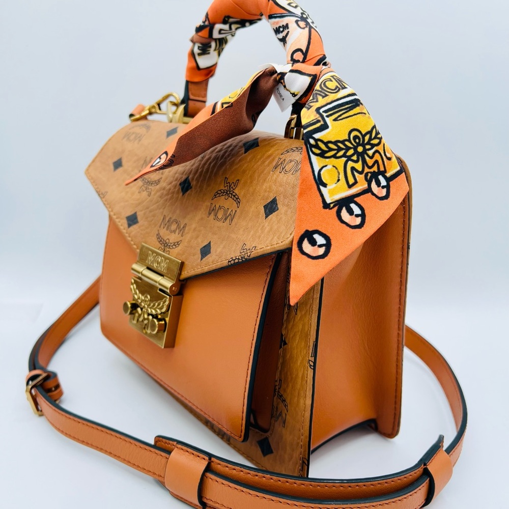 MCM small Tracy Satchel brown signature LOGO